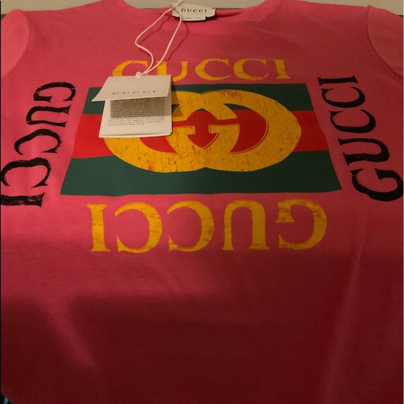🆕GUCCI XL KIDS SIZE:10 SHORT-SLEEVE GREEN PINK 100% COTTON VINTAGE LOGO T-SHIRT - Picture 7 of 16